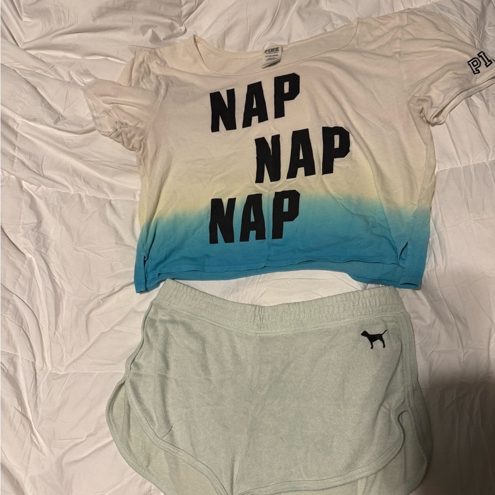 VS Pink Ombre 'NAP' T-Shirt & Shorts Set Size S